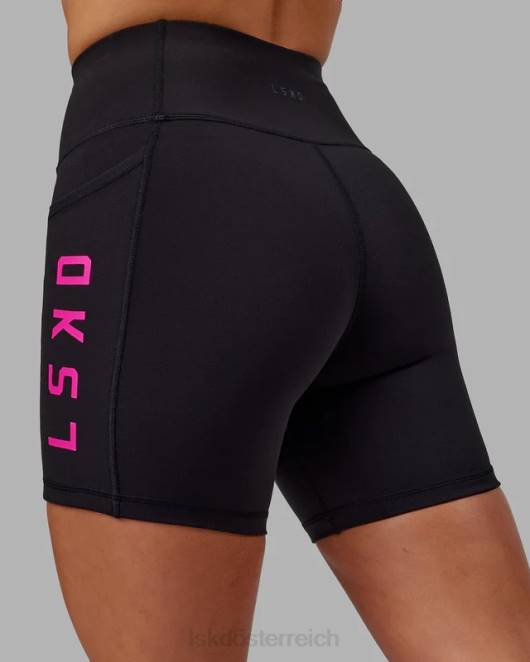 Z8RH625 LSKD Frauen Mittellange Rep-Shorts – Schwarz-Neon-Magenta Bekleidung
