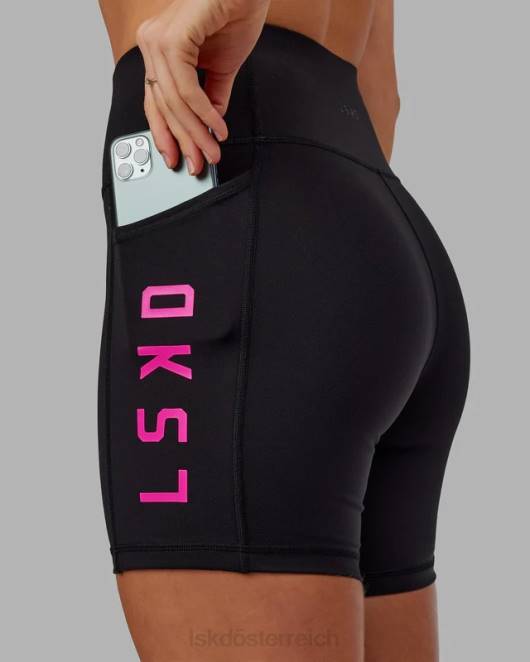 Z8RH625 LSKD Frauen Mittellange Rep-Shorts – Schwarz-Neon-Magenta Bekleidung