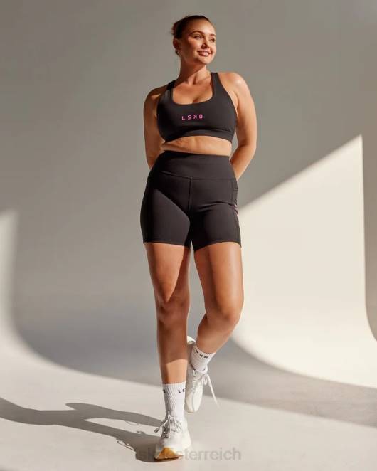 Z8RH625 LSKD Frauen Mittellange Rep-Shorts – Schwarz-Neon-Magenta Bekleidung