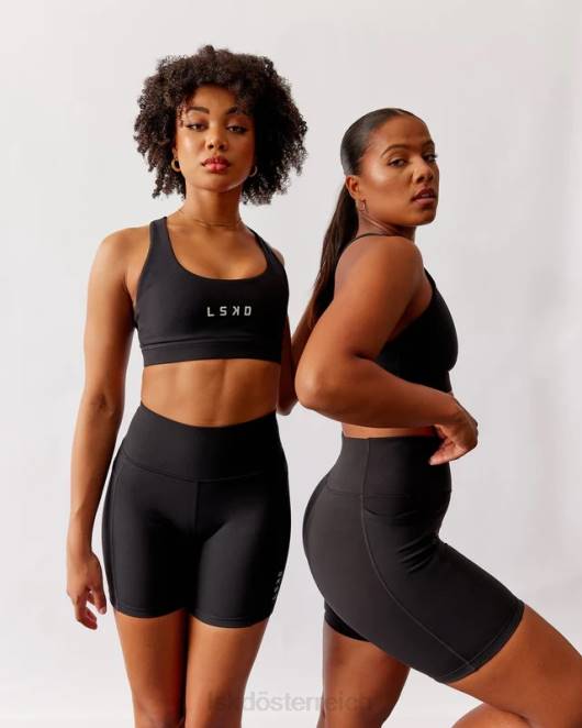 Z8RH646 LSKD Frauen Rep mittellanges kurzes kleines Logo – schwarz Bekleidung