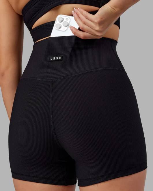Z8RH688 LSKD Frauen Strike Rippstrick-Shorts in X-Länge – Schwarz Bekleidung