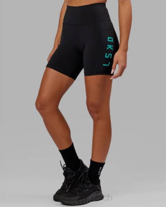 Z8RH693 LSKD Frauen Mittellange Rep-Shorts – Schwarz-Hyper-Petrol Bekleidung