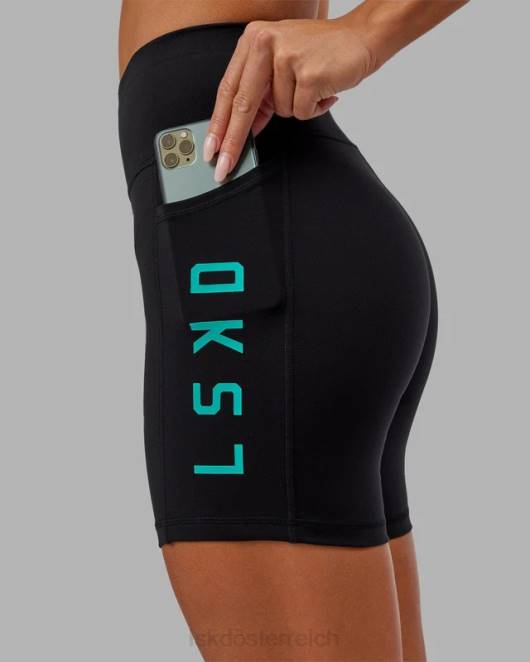 Z8RH693 LSKD Frauen Mittellange Rep-Shorts – Schwarz-Hyper-Petrol Bekleidung