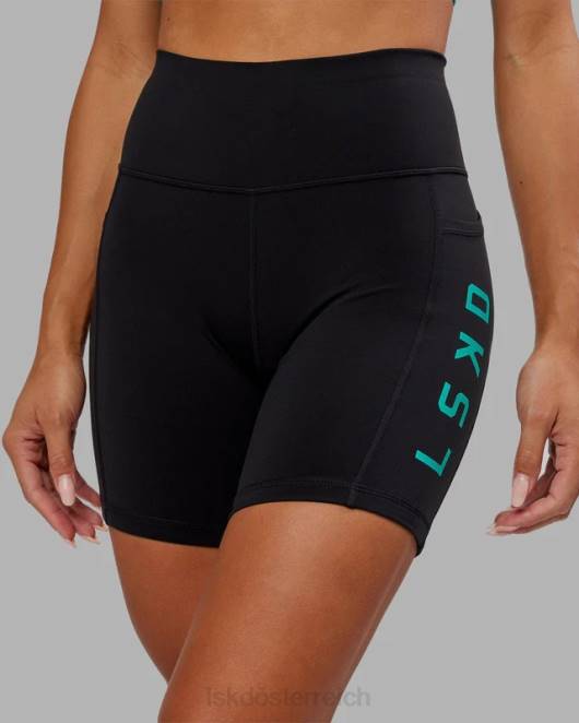 Z8RH693 LSKD Frauen Mittellange Rep-Shorts – Schwarz-Hyper-Petrol Bekleidung