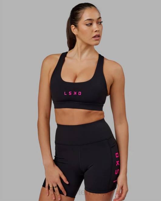 Z8RH34 LSKD Frauen Rep Sport-BH kleines Logo - Schwarz-Neon-Magenta Bekleidung