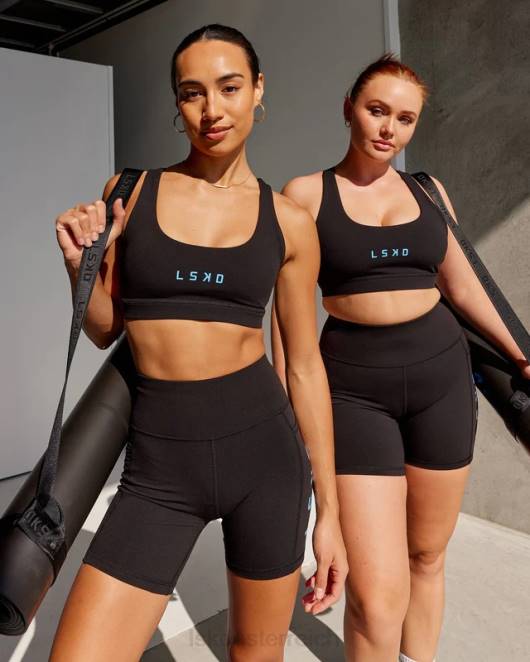 Z8RH35 LSKD Frauen Rep Sport-BH kleines Logo - Schwarz-Azurblau Bekleidung