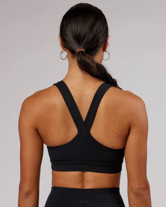 Z8RH82 LSKD Frauen Rep-Sport-BH mit kleinem Logo – Schwarz-Flamingo Bekleidung