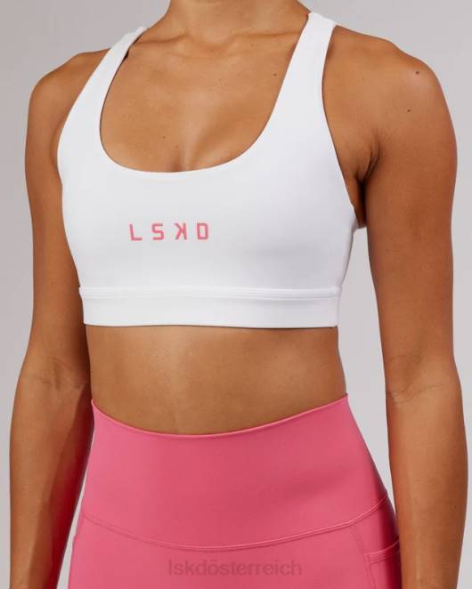 Z8RH83 LSKD Frauen Rep-Sport-BH mit kleinem Logo – Weiß-Flamingo Bekleidung