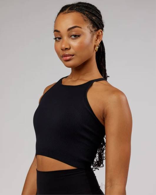 Z8RH130 LSKD Frauen Minimales, nahtloses, bauchfreies, geripptes Tanktop – Schwarz Bekleidung