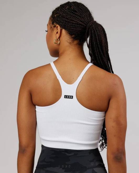 Z8RH146 LSKD Frauen Minimales, nahtloses, bauchfreies, geripptes Tanktop – weiß Bekleidung