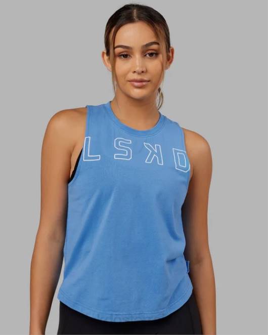 Z8RH159 LSKD Frauen Erweitern Sie das Flxcotton-Tanktop - Azurblau-Weiß Bekleidung
