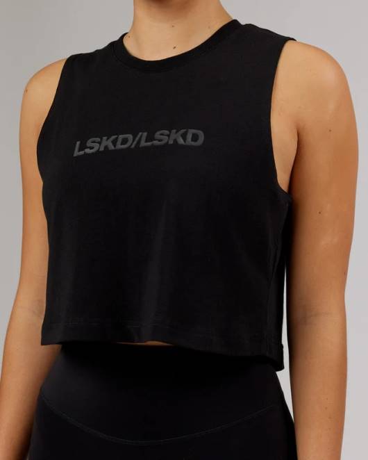 Z8RH165 LSKD Frauen Kurzes Tanktop aus Speedway-Flx-Baumwolle – Schwarz Bekleidung
