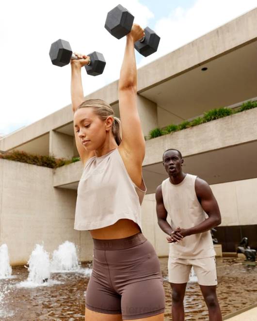 Z8RH181 LSKD Frauen Kurz geschnittenes Speedway Flxcotton-Tanktop – Taupe Bekleidung