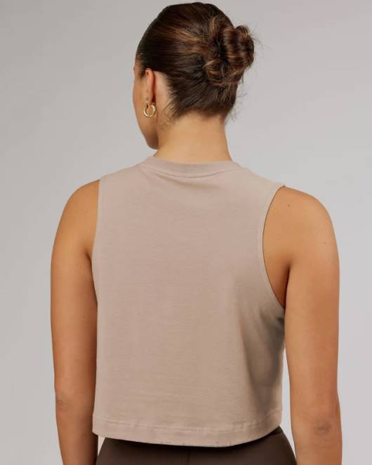 Z8RH181 LSKD Frauen Kurz geschnittenes Speedway Flxcotton-Tanktop – Taupe Bekleidung