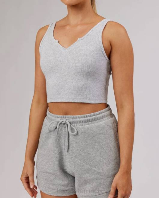 Z8RH189 LSKD Frauen Feldgeripptes Tanktop mit V-Ausschnitt – Hellgrau meliert Bekleidung