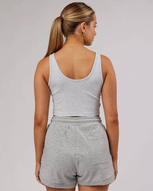 Z8RH189 LSKD Frauen Feldgeripptes Tanktop mit V-Ausschnitt – Hellgrau meliert Bekleidung