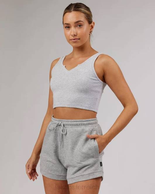 Z8RH189 LSKD Frauen Feldgeripptes Tanktop mit V-Ausschnitt – Hellgrau meliert Bekleidung