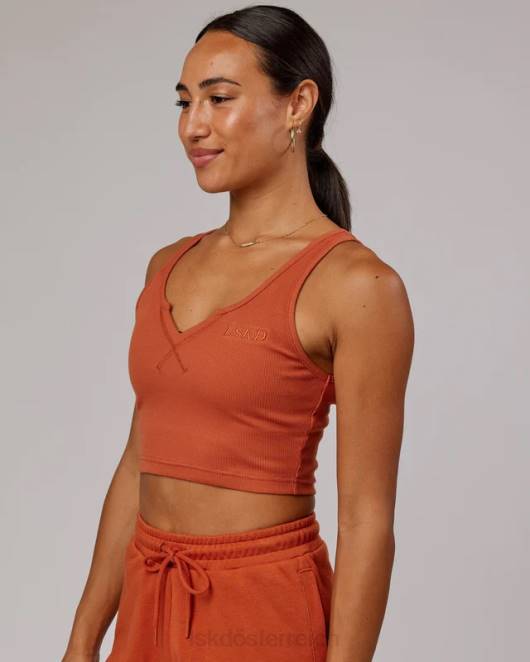 Z8RH191 LSKD Frauen Feldgeripptes Tanktop mit V-Ausschnitt – Kastanienbraun Bekleidung