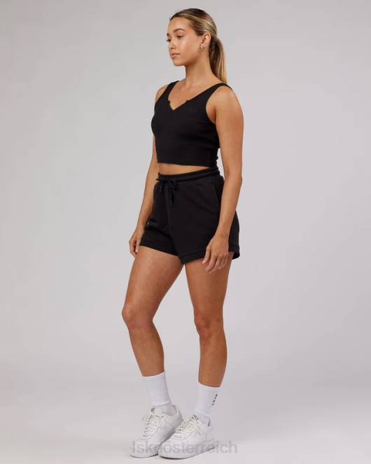 Z8RH192 LSKD Frauen Feldgeripptes Tanktop mit V-Ausschnitt – Schwarz Bekleidung