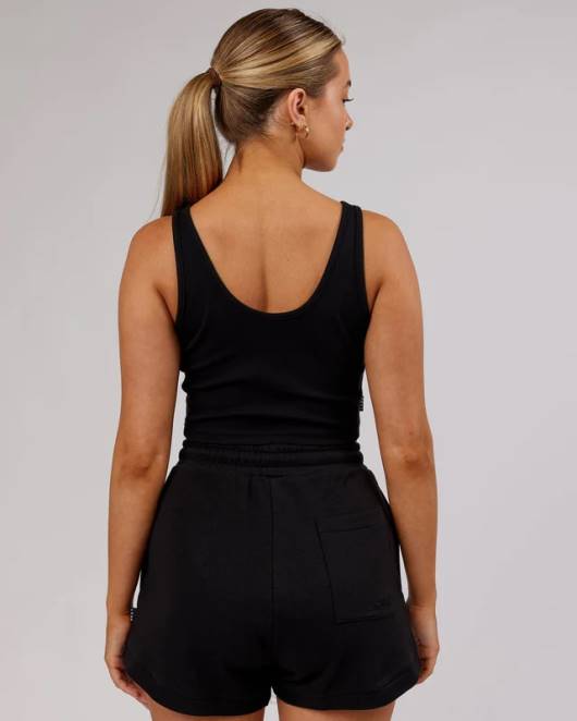 Z8RH192 LSKD Frauen Feldgeripptes Tanktop mit V-Ausschnitt – Schwarz Bekleidung