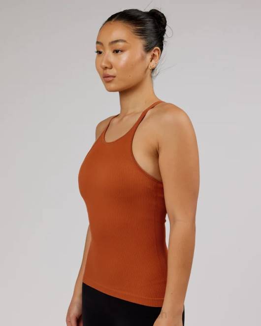 Z8RH209 LSKD Frauen Minimales, nahtloses, geripptes Tanktop – kastanienbraun Bekleidung