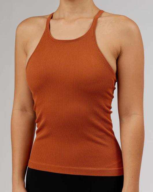 Z8RH209 LSKD Frauen Minimales, nahtloses, geripptes Tanktop – kastanienbraun Bekleidung