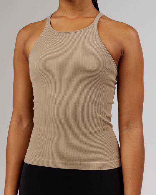 Z8RH210 LSKD Frauen Minimales, nahtloses, geripptes Tanktop – Taupe Bekleidung