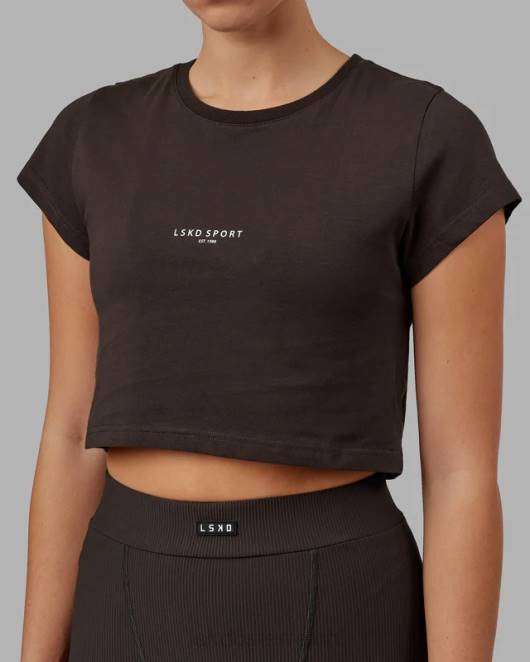 Z8RH223 LSKD Frauen Frontrunner-Baby-T-Shirt – dunkles Walnussholz Bekleidung