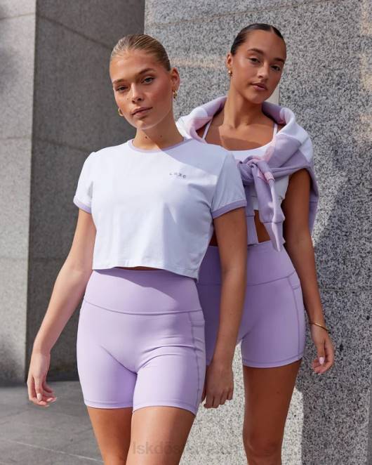 Z8RH236 LSKD Frauen Excel-Ringer-T-Shirt – weiß-blasslila Bekleidung