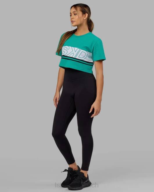 Z8RH289 LSKD Frauen Kurzes Line-Up-T-Shirt – Weiß-Hyper-Teal Bekleidung