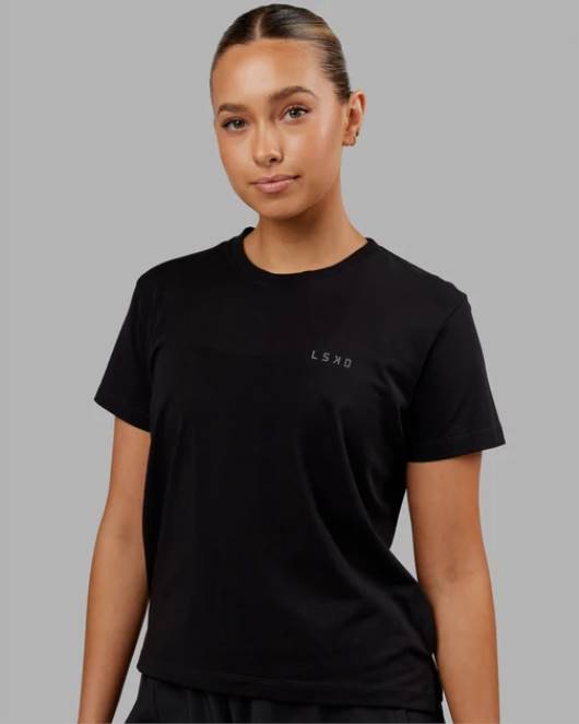 Z8RH293 LSKD Frauen Deluxe-Pimaflx-T-Shirt – Schwarz Bekleidung