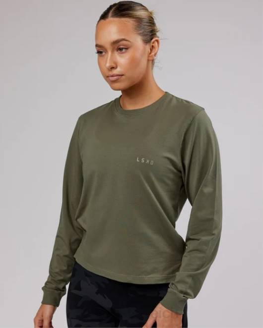 Z8RH294 LSKD Frauen Deluxe Pimaflx LS-T-Shirt – Olive Fade Bekleidung