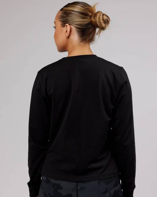 Z8RH301 LSKD Frauen Deluxe Pimaflx LS-T-Shirt – Schwarz Bekleidung