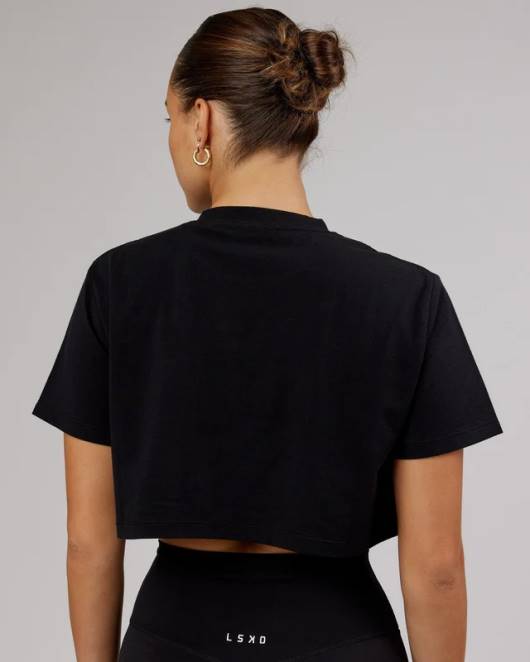 Z8RH302 LSKD Frauen Rapid Flxdry kurzes T-Shirt – schwarz Bekleidung