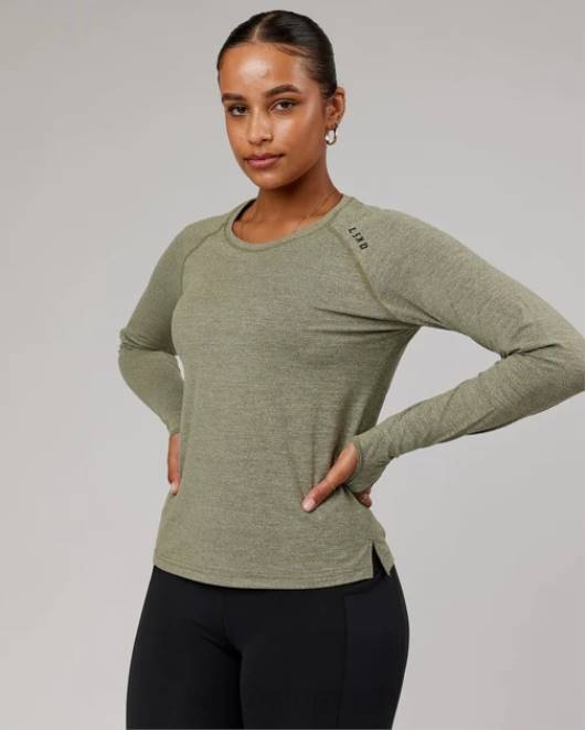 Z8RH304 LSKD Frauen perform vapourflx ls tee – olive marl Bekleidung