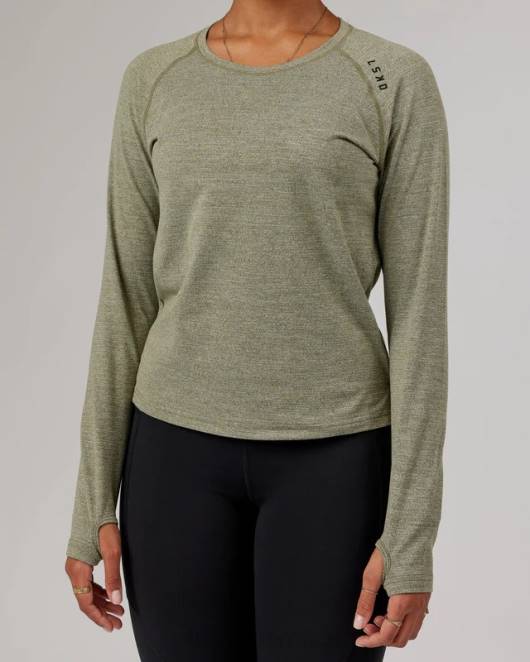 Z8RH304 LSKD Frauen perform vapourflx ls tee – olive marl Bekleidung