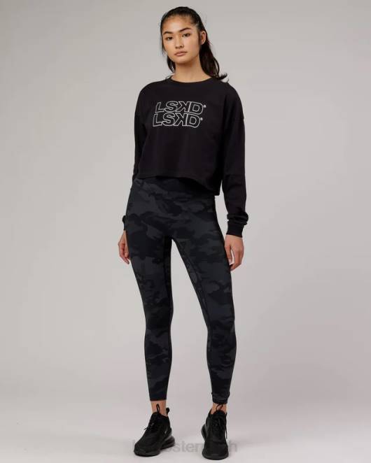 Z8RH306 LSKD Frauen Stapelbares LS-T-Shirt – schwarz Bekleidung