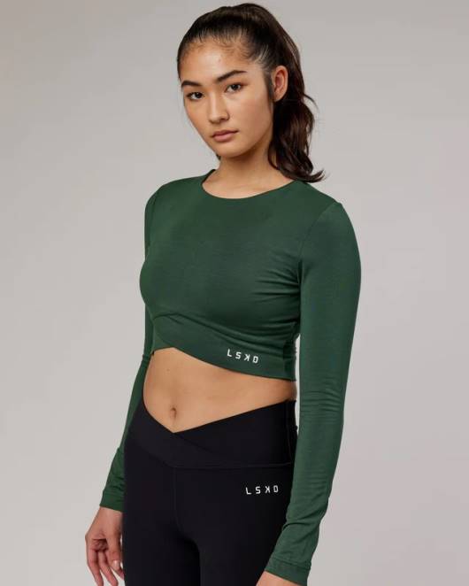 Z8RH333 LSKD Frauen eingewickeltes ls-t-shirt - tannennadel Bekleidung