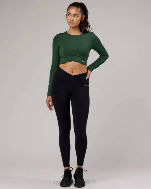 Z8RH333 LSKD Frauen eingewickeltes ls-t-shirt - tannennadel Bekleidung