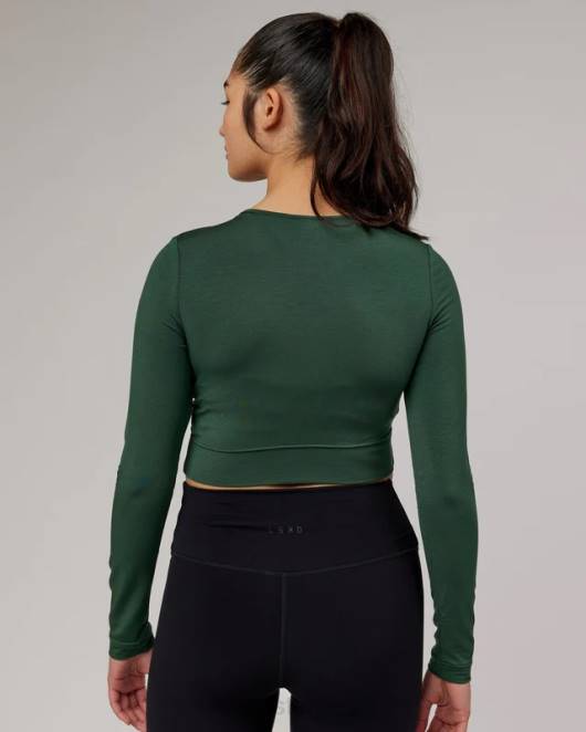 Z8RH333 LSKD Frauen eingewickeltes ls-t-shirt - tannennadel Bekleidung