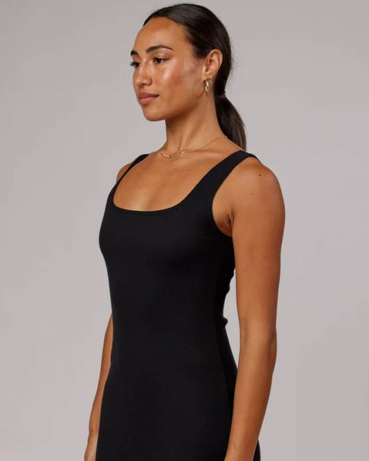 Z8RH504 LSKD Frauen Ava geripptes Tankkleid – Schwarz Bekleidung
