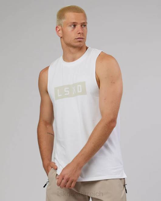 Z8RH1025 LSKD Männer Kraft-Flxdry-Training-Fit-Performance-Tanktop – Weiß-Taupe Bekleidung