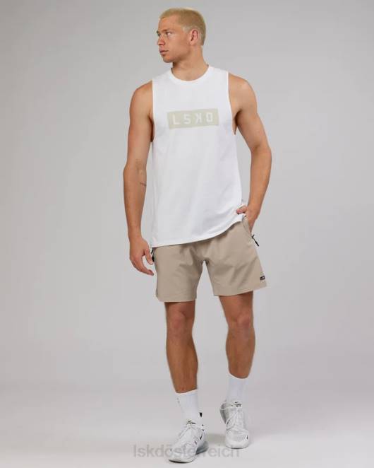 Z8RH1025 LSKD Männer Kraft-Flxdry-Training-Fit-Performance-Tanktop – Weiß-Taupe Bekleidung