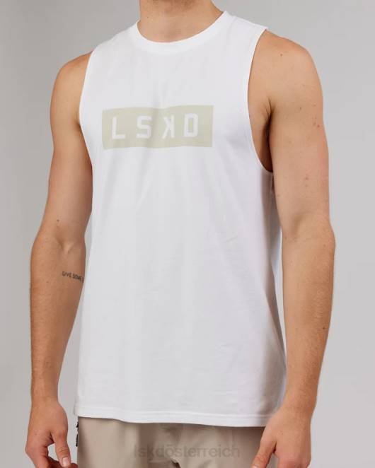 Z8RH1025 LSKD Männer Kraft-Flxdry-Training-Fit-Performance-Tanktop – Weiß-Taupe Bekleidung