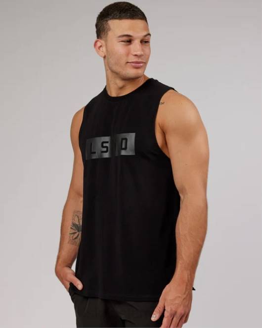 Z8RH989 LSKD Männer Strength Flxcotton Training Fit Tank – Schwarz-Schwarz Bekleidung