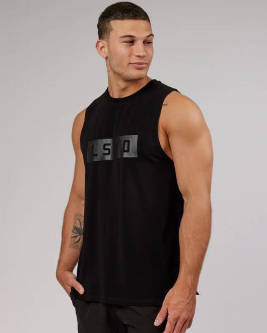 Z8RH989 LSKD Männer Strength Flxcotton Training Fit Tank – Schwarz-Schwarz Bekleidung