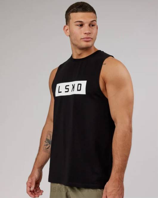 Z8RH994 LSKD Männer Strength Flxcotton Training Fit Tank – Schwarz-Weiß Bekleidung