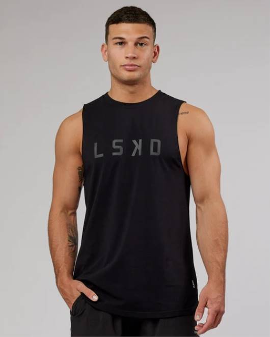 Z8RH997 LSKD Männer Power Flxdry Training Fit Tank – Schwarz-Schwarz Bekleidung