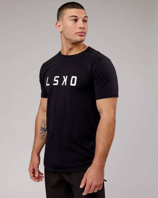 Z8RH930 LSKD Männer Power Flxdry T-Shirt – schwarz-weiß Bekleidung
