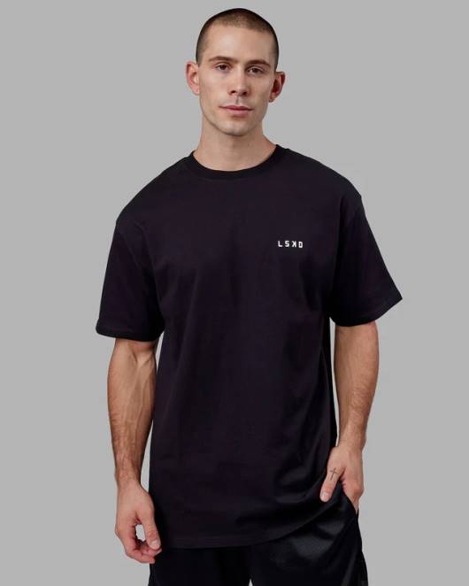 Z8RH935 LSKD Männer Endeavor Heavyweight Longline-T-Shirt in Übergröße – Schwarz Bekleidung